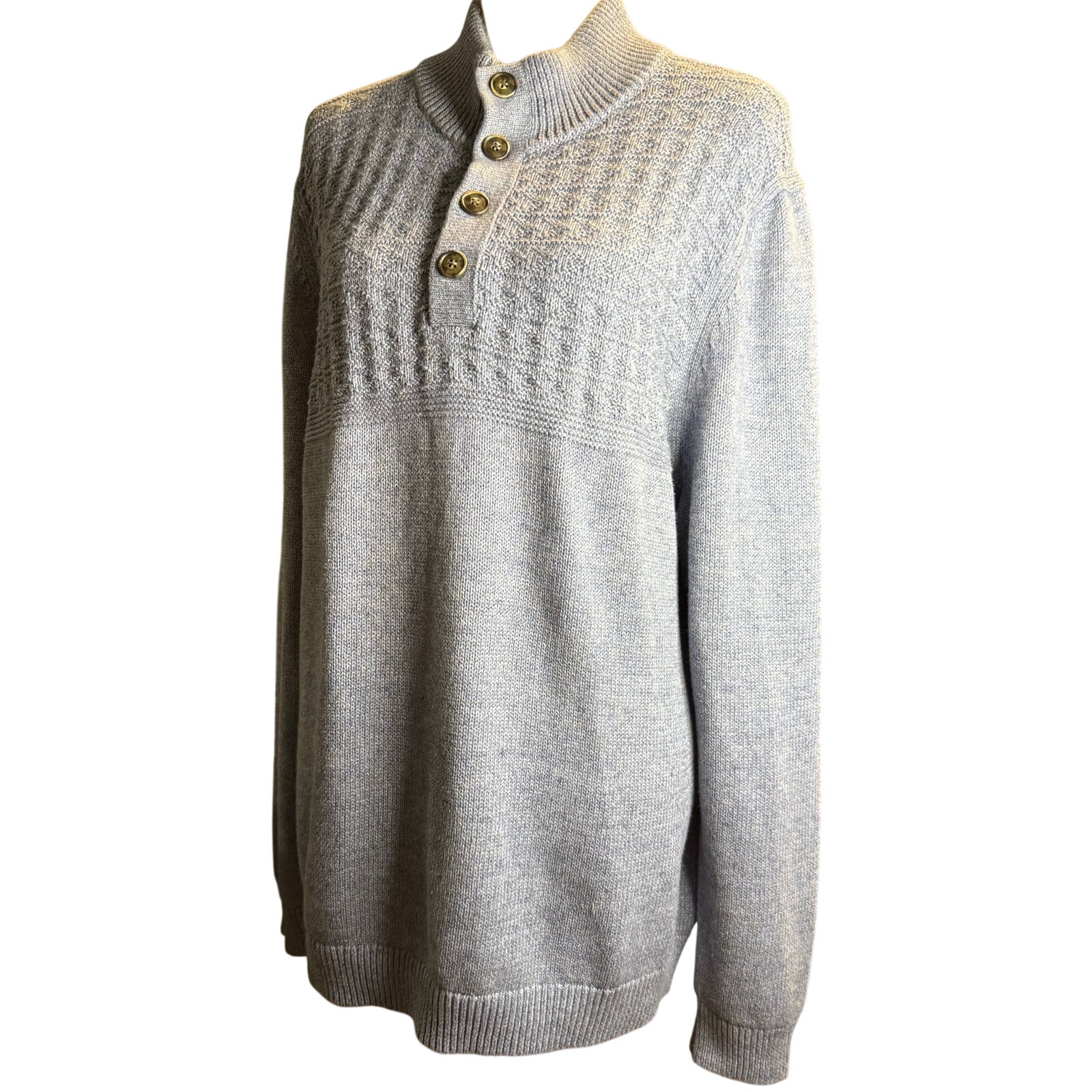 Tommy Bahama Men's Blue Textured Quarter Button Mock Neck Sweater, Large